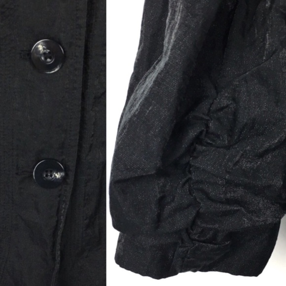 CHICOS Jacket Blazer Shiny Sateen Crinkle Black Minimalist Evening Size 1 Medium - Picture 7 of 9